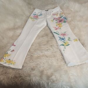 EUC...Ralph Lauren White Floral Boot Cut Jeans